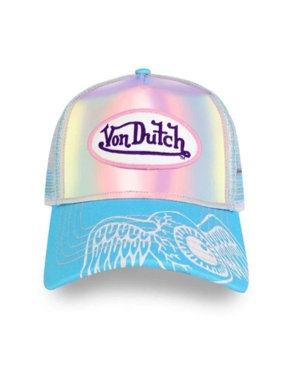 Von Dutch Pastel Iridescent Trucker Hat with Aqua Bill. New With Tags.